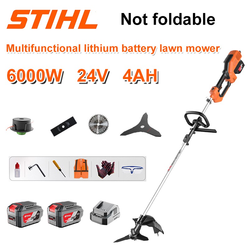 Bezkartáčová sekačka na trávu 6000W + lithiová baterie 48V/4AH * 2 ks + kotouč okružní pily + kotouč rovné pily + plecí kotouč + plecí lano * 20 ks + originální nabíječka + další příslušenství + desetiletá záruka